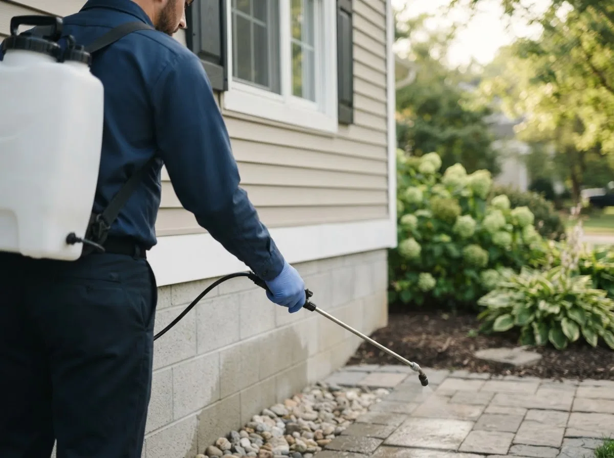 Pest control technician inspecting a home in Holcomb, KS